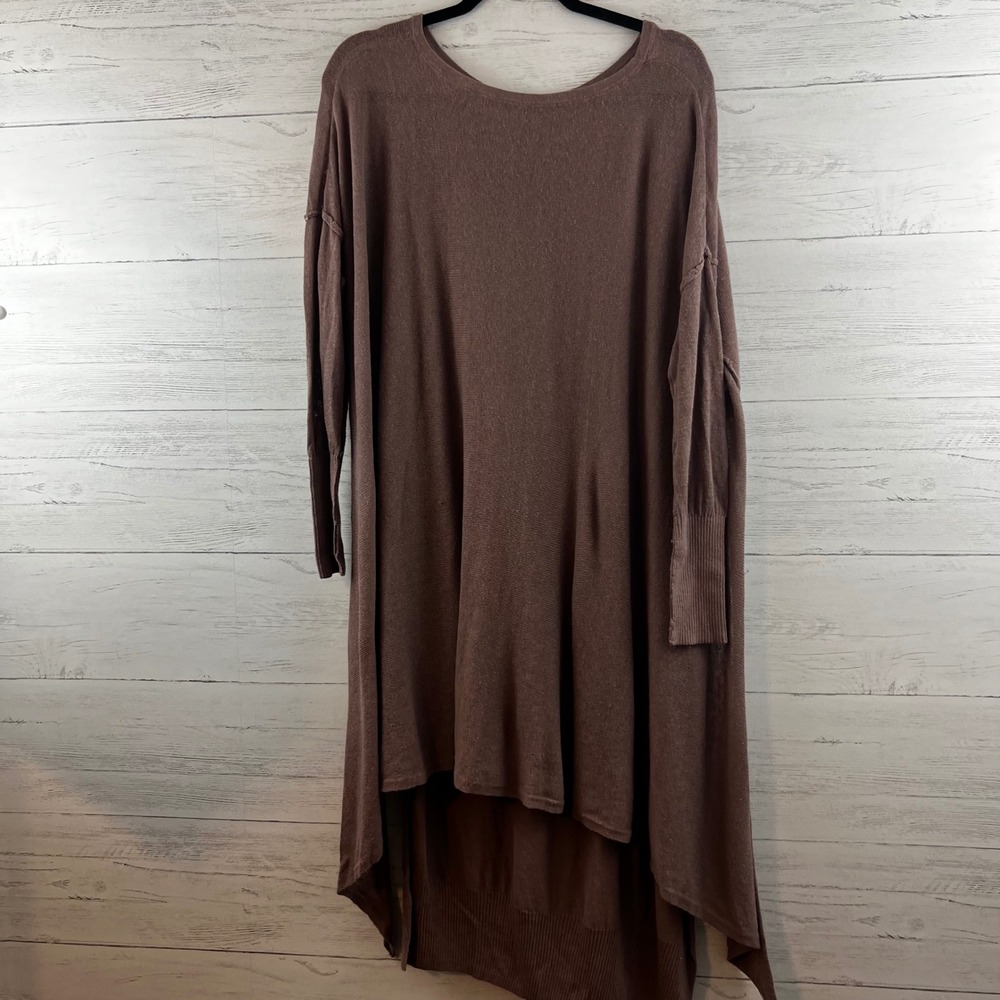Free People Linen Blend Long Sleeve Split Hem Top Size XS/S